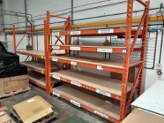 2 Bays of medium duty racking to include 4 uprights, circa. 2.65m high & 5 pairs of beams, circa 2.