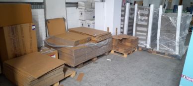 Seven Pallets of Various Cardboard Boxes and Tape.
