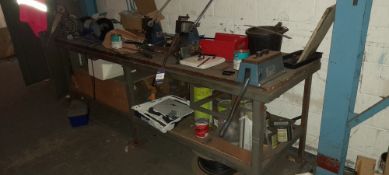 Steel Bench & Contents of 5 Lever Shears & Punches and Draper Grinder.
