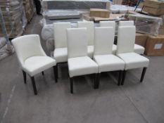7x White Leather Effect Dining Chairs and Tub Armchair