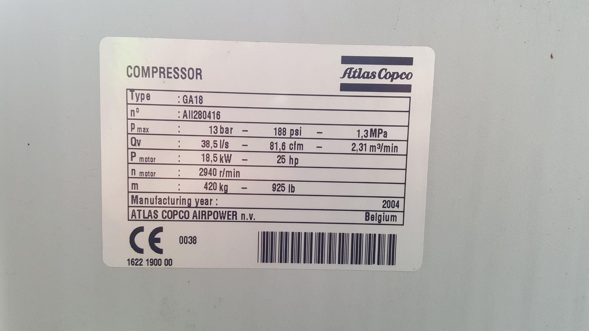 ATLAS COPCO GA18 Compressor - Image 4 of 4