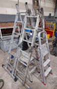 Two Aluminium Folding Ladders & Two Steps