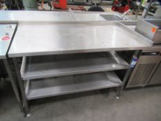 Stainless Steel Preparation Table with Rear & Right-Hand Side Splashback, and 2 Undertier Shelves.