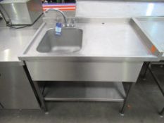 Stainless Steel Wall Single Basin Wash Station with Splashback to Back & Right-Hand Side with Single