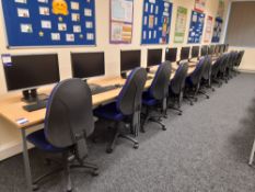 8 - Two-person desks, approx. 1500mm x 800 & 1600mm x 800mm, with 16 Swivel chairs, to perimeter