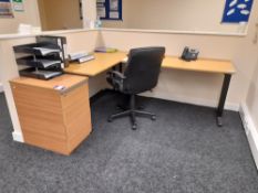 Office Furniture to Reception Area to include: 1 - Corner Desk, 3 - Single Ped Desks, 4 -Swivel