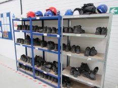4 steel racks and quantity of safety shoes