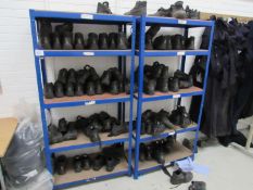2 steel shelving units and quantity of Shoes