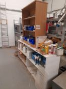 3 x Various shelving units with contents of silicones, stain removers, consumables etc.
