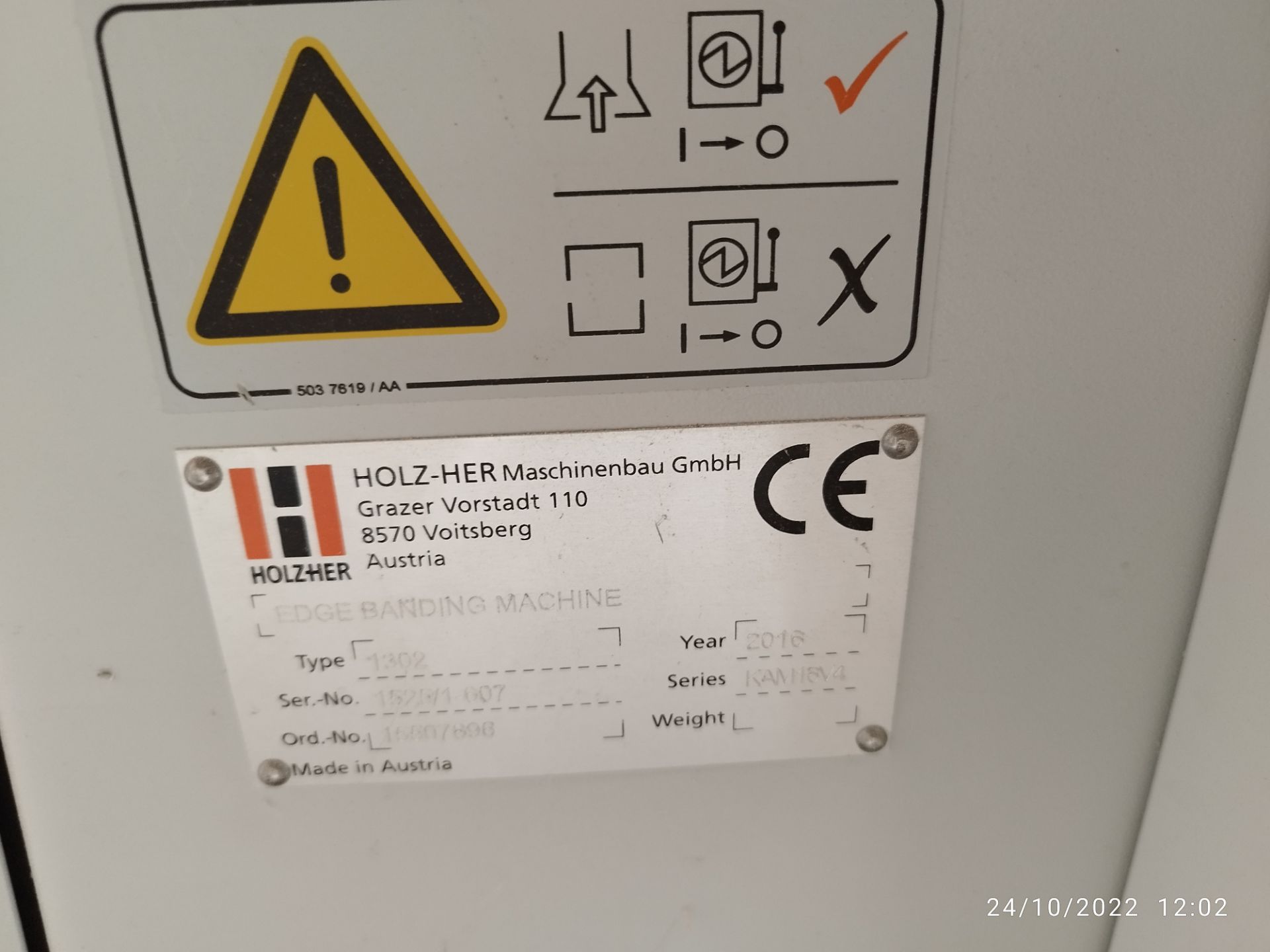 Holzher Uno 1302 Edge Banding Machine, Serial Number 1525/1-607, Series KAM16V4 (2016) ( - Image 3 of 3