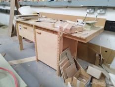 Two Timber Workbenches one fitted Vice
