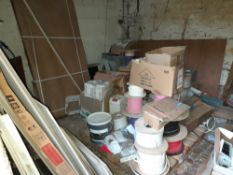 Contents to outdoor storage room of various electrical wiring, electrical componants, tiles, sundrie