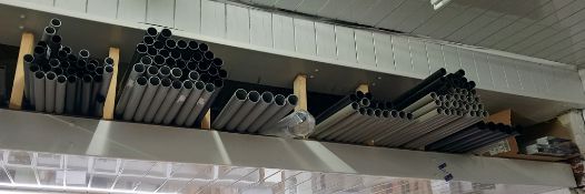 Large Qty of Various Plastic Pipe Work to Overhead Shelving.