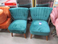 Pair of Emerald Green Suede Ribbed and Button Backed Chairs.