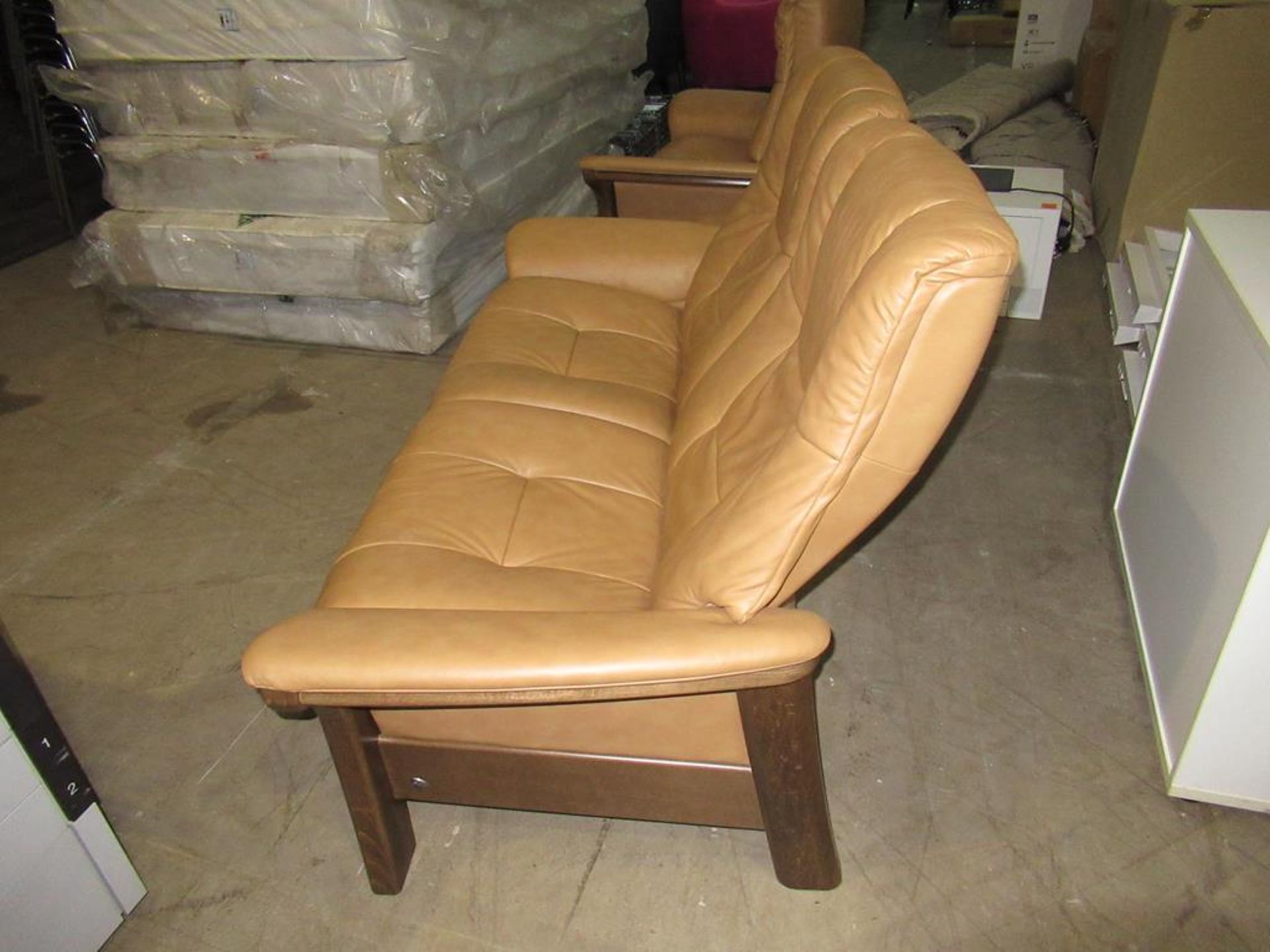 Stressless Scandinavian Tan Leather Reclining Two-Seater Sofa - Image 4 of 4