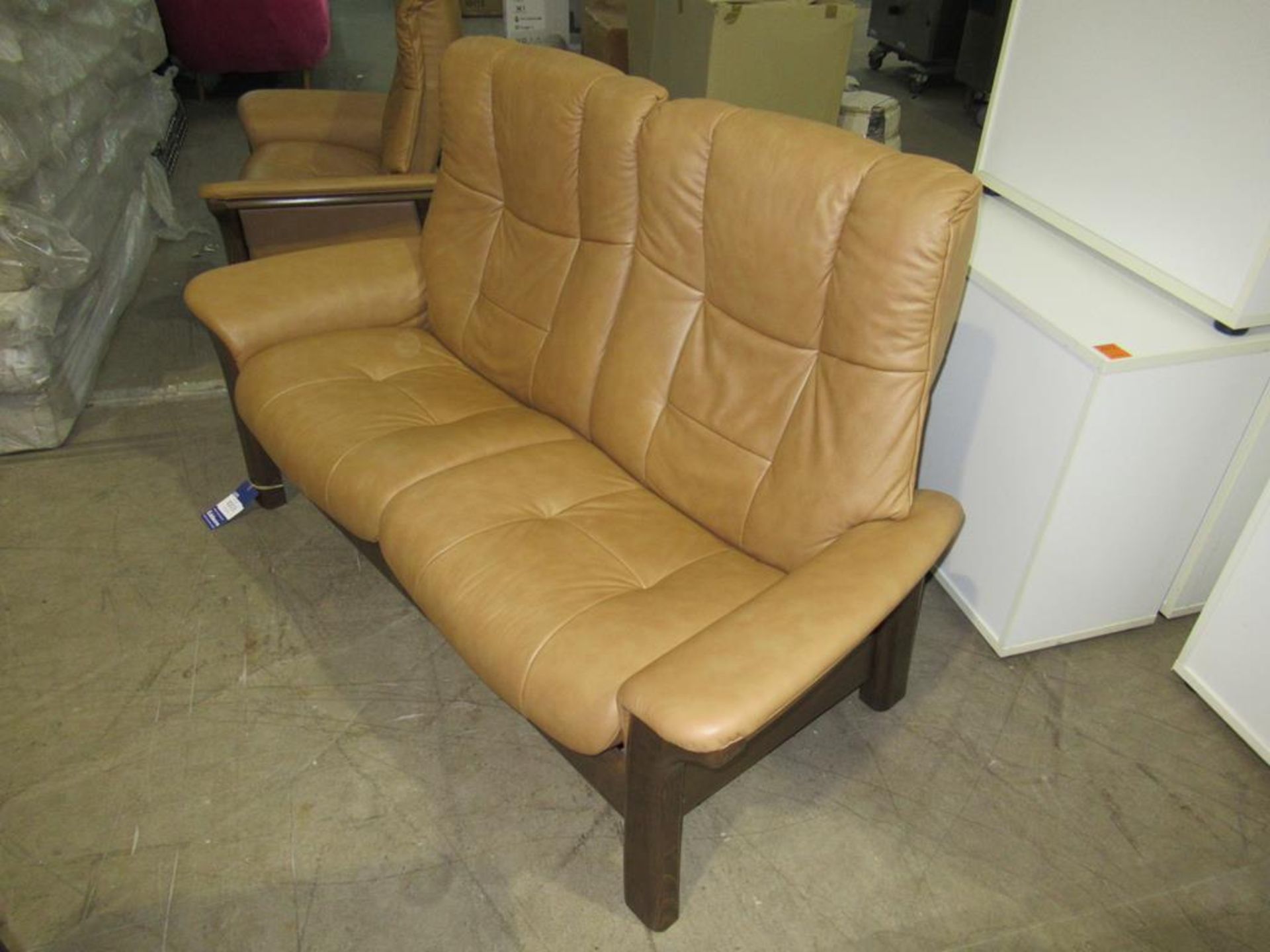 Stressless Scandinavian Tan Leather Reclining Two-Seater Sofa - Image 2 of 4