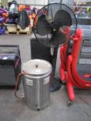 A Pedestal Fan, A Gas Water Boiler and Gas Fire