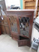 Mahogany Double Leaded Glazed Doors, double doors underneath, Dark Wood Leaded Glazed Corner Cabinet