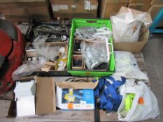 A Pallet to Include; hot air gun, fall arest harnesses, hand tools, hinges etc