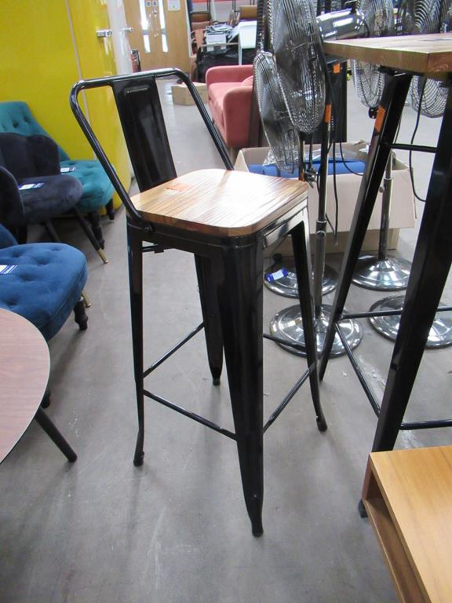 Wooden Topped, Black Painted, Metal Based Table and 2x Matching Highchairs. - Image 2 of 4