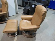 Stressless Scandinavian Tan Leather Reclining Armchair with Footstool.