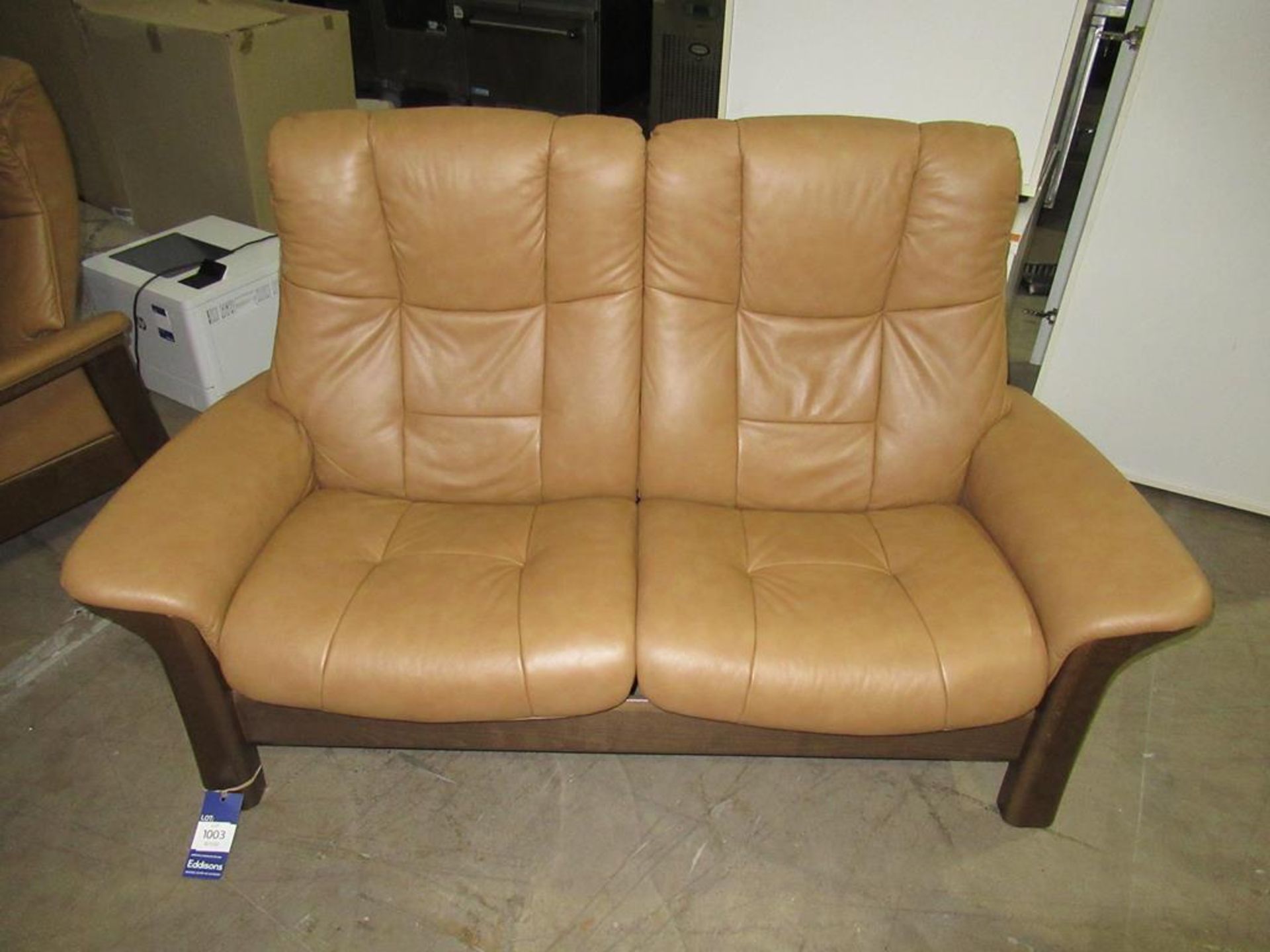 Stressless Scandinavian Tan Leather Reclining Two-Seater Sofa