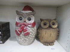 2x Pot Owl Ornaments, 1x Christmas Themed