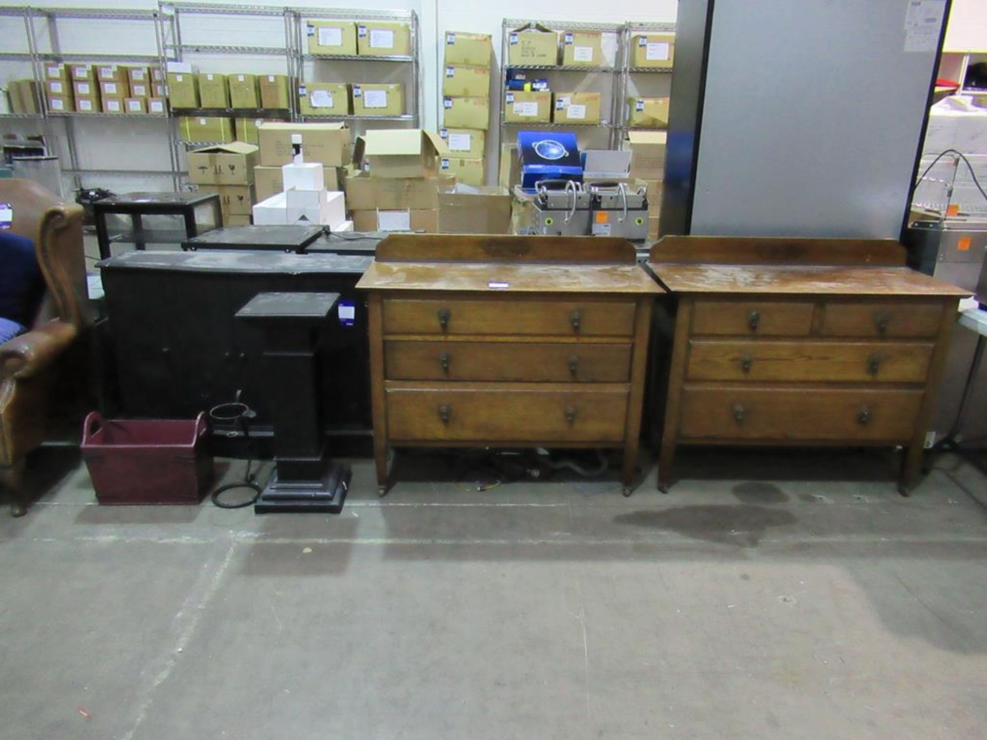 1x Black Painted Sideboard, 2x Chest of Drawers, 1x Magazine Rack and A Plant Stand