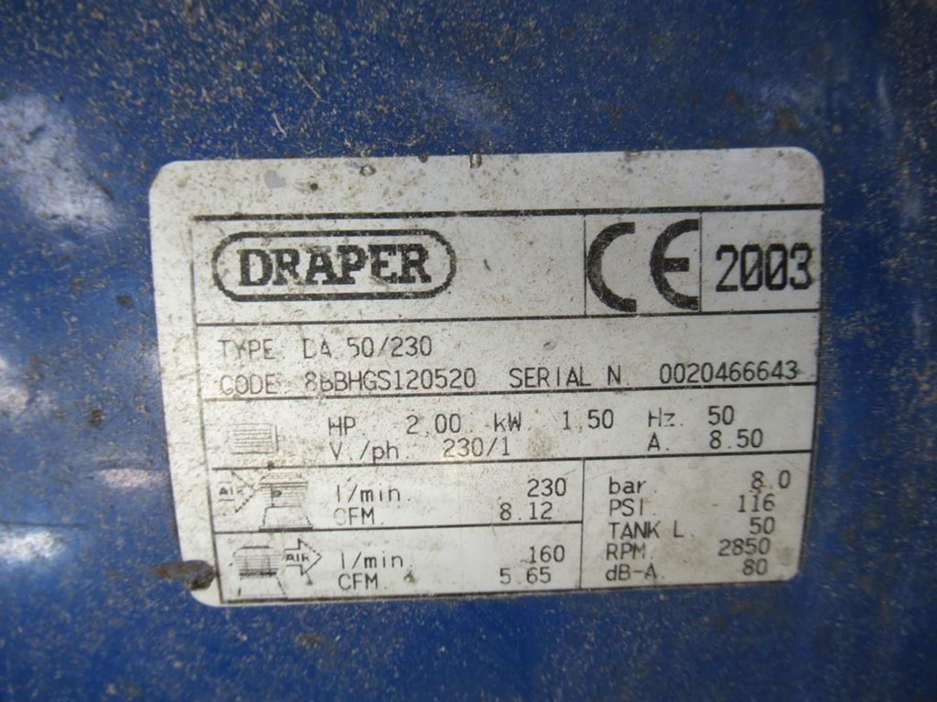 A Draper 50, 240V Air Compressor - Image 2 of 3