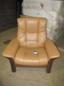 Stressless Scandinavian Tan Leather Reclining Armchair.