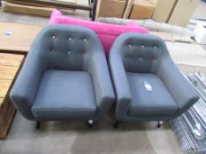 Pair of Dark Grey Upholstered Button Backed Armchairs.
