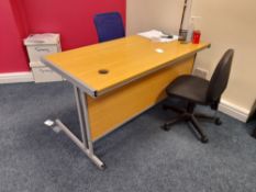 6 x single person desks, 1 x standard desk, 8 various chairs & leaflet stand (Excludes Personal