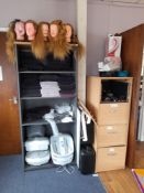 Remaining contents to include bookshelf with hairdressers mannequins, foot spas & towels etc.