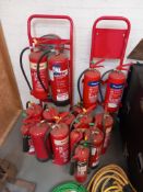 15x various fire extinguishers & two trollies