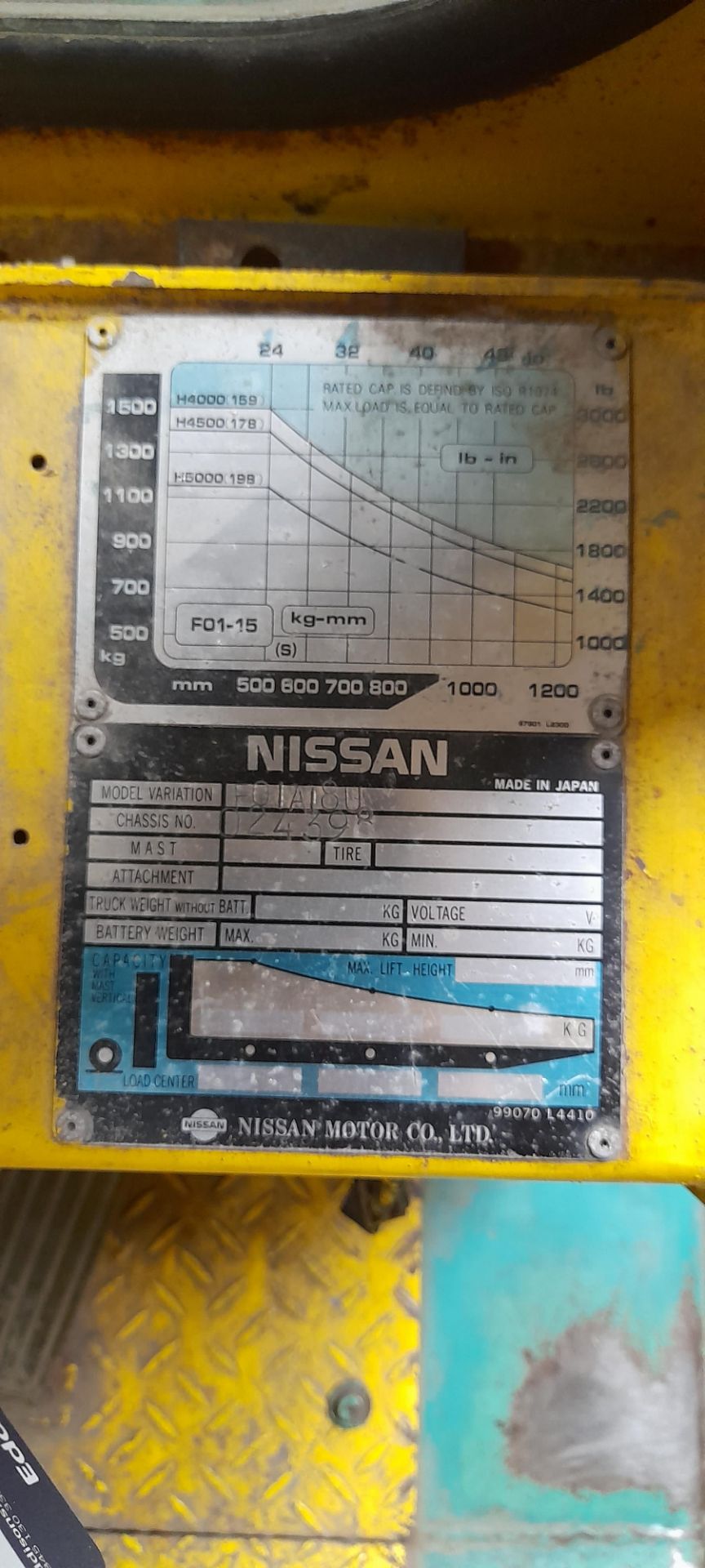 Nissan FO1A1811 LPG Forklift, Chassis 024398, 1166 Hours - Image 4 of 6
