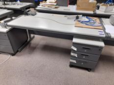 Project single ped desk, with 2 x Various size Project grey tables & 2 x mobile ped drawer units (