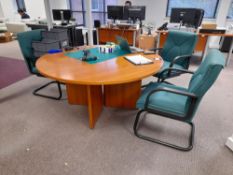 Circular meeting table, with 4 x Turquoise meeting room chair (contents excluded)