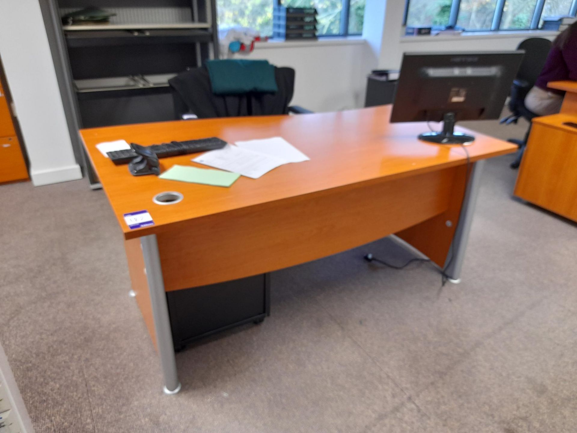 6 x Brown wave desks (contents excluded)