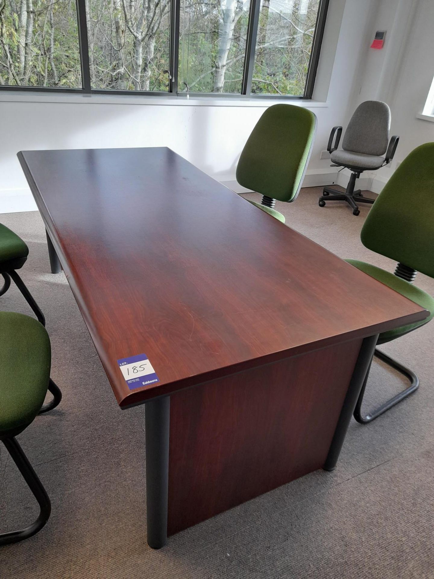 Meeting room table, with 4 x green upholstered chairs (contents excluded) - Image 3 of 3