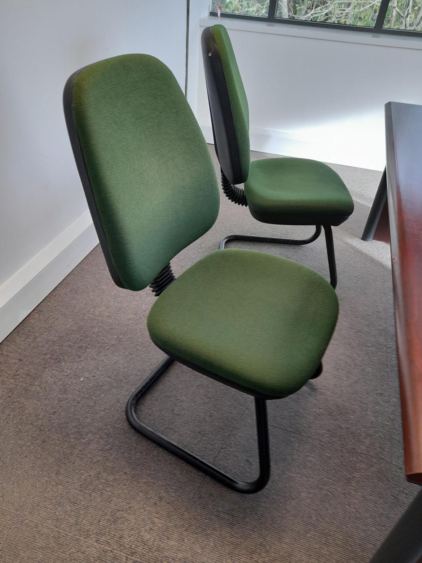 Meeting room table, with 4 x green upholstered chairs (contents excluded) - Image 2 of 3