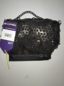 Maviya “Saturn” Evening Bag with Metal Chain Effect and Mesh Fabric, Vegan Italian Leather