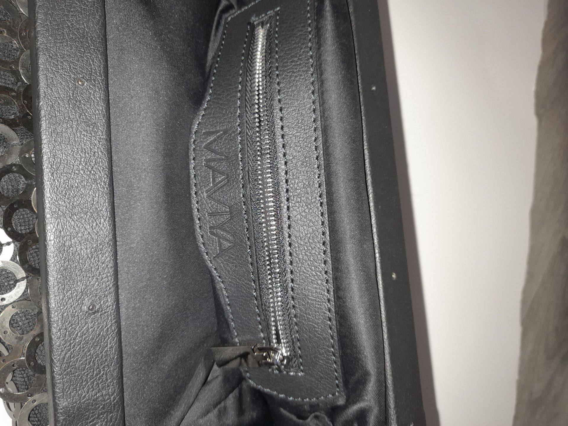 Maviya “Saturn” Evening Bag with Metal Chain Effect and Mesh Fabric, Vegan Italian Leather - Image 3 of 3