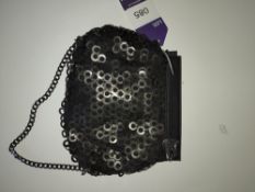 Maviya “Saturn” Evening Bag with Metal Chain Effect and Mesh Fabric, Vegan Italian Leather