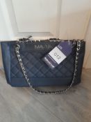 Maviya “Chicie” Blue Vegan Italian Leather Shoulder Bag with smooth finish and quilted effect,