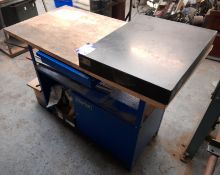 Clarke metal worktable and cabinet (Approx. 1200 x 600), with Diabase surface table (Approx. 610 x