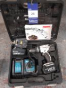 Makita DHP453 cordless drill, with batteries, and charger, to case