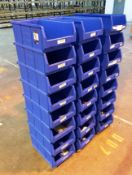 24 blue plastic stackable stock bins