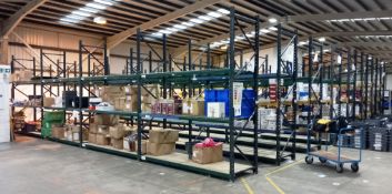 40 baysof boltless racking to include 48 uprights (11ft 6in), 100 pairs of cross beams (9ft) and 30