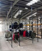 12 bays of garment hanging railing (13ft high) with hanging rails (contents not included)