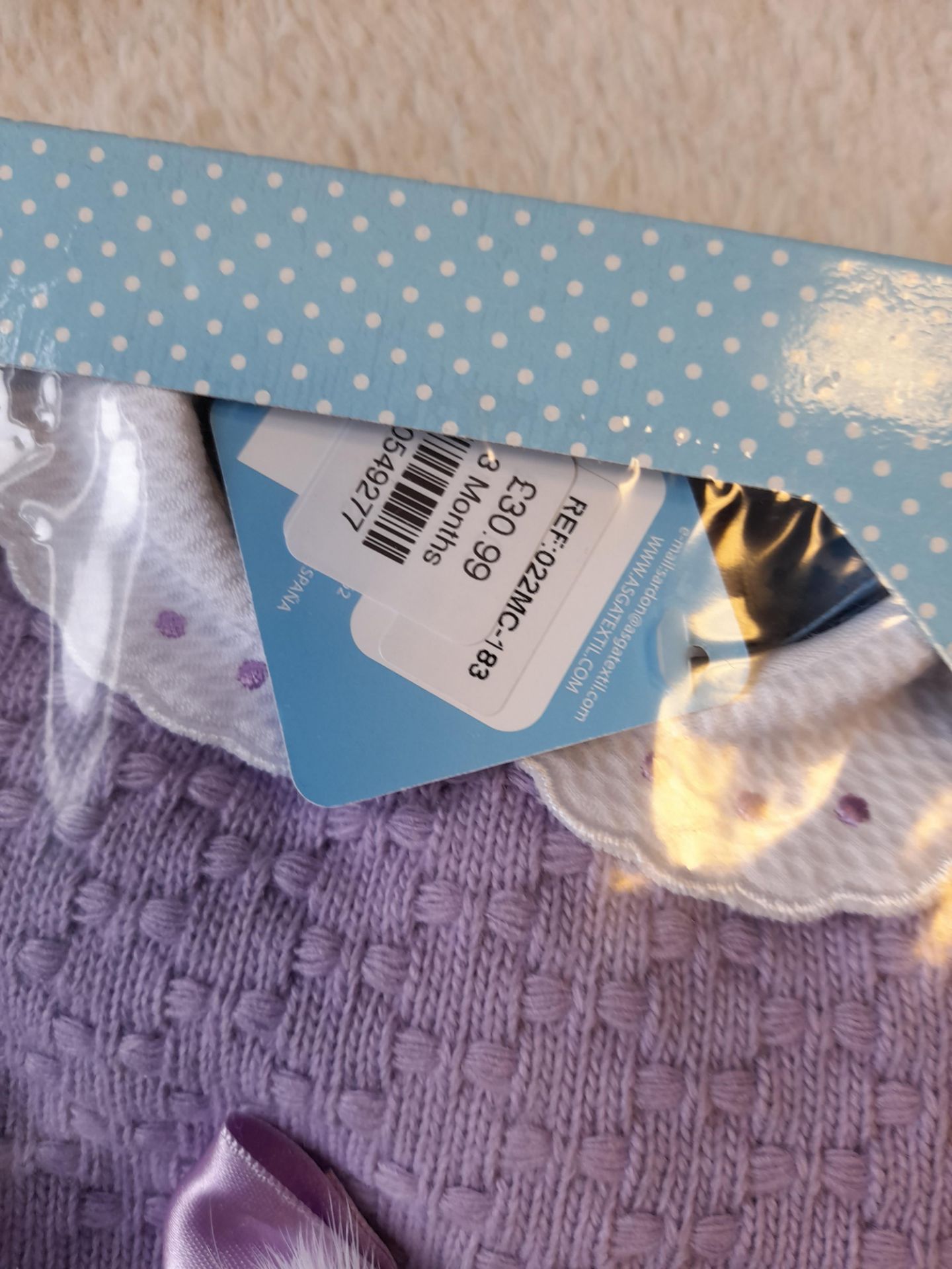 3 x Sardon Purple & White Knitted Long Sleeved Jumper & Knicker set, 2 boxed, (1 x Newborn, 1 x 0 - Image 3 of 6